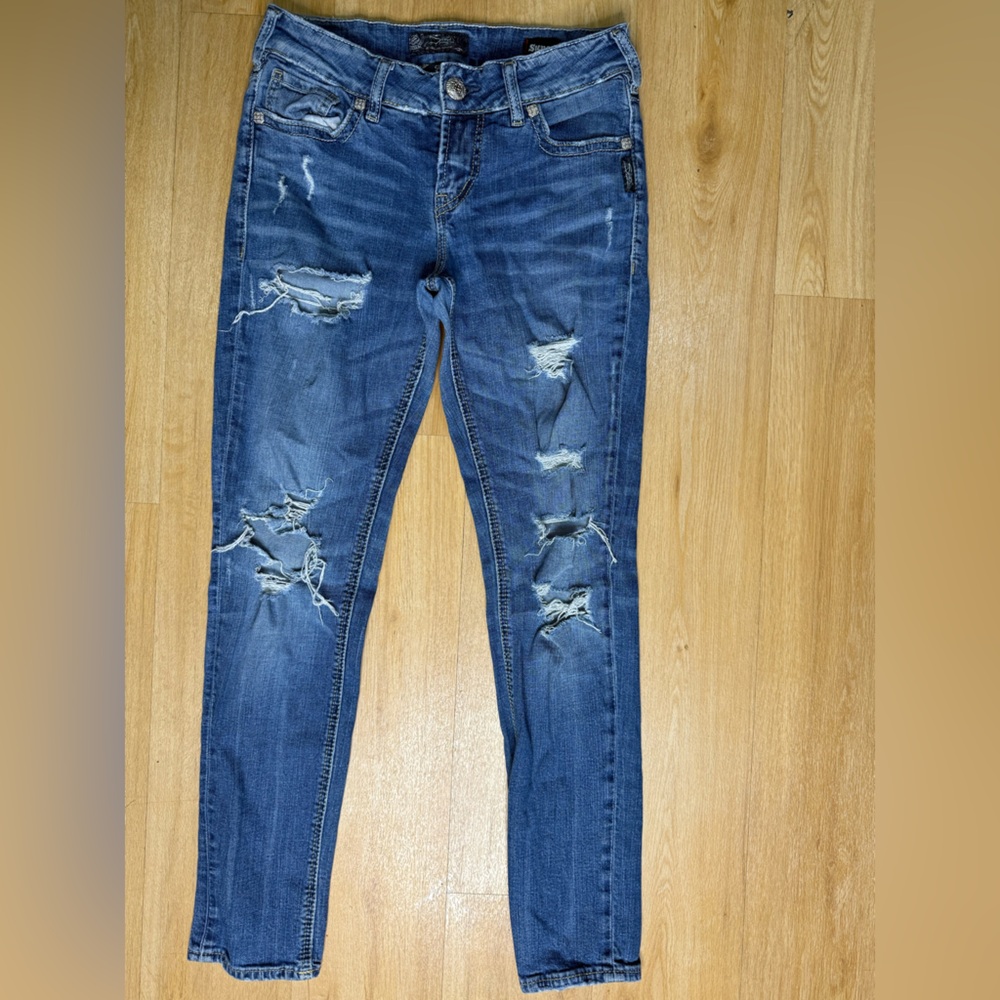 Silver Jeans Women's W29/L31 Suki Mid Skinny Ripped Denim